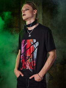 ROMWE MEN Harley Quinn | ROMWE Guys Graphic Print Tee - Black - View 5