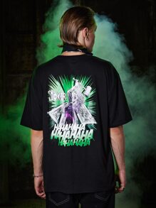 ROMWE MEN Harley Quinn | ROMWE Guys Joker Print Tee - Black - View 5