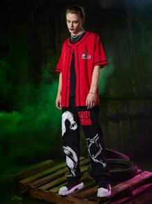 ROMWE MEN Harley Quinn | ROMWE Guys Figure Graphic Tee - Red - View 4