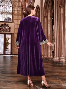 Al Najma 大碼凸花蕾絲貼花絲絨連衣裙 - 紫色 - 查看 8