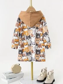 小女童卡通圖案3D耳朵設計連帽洋裝