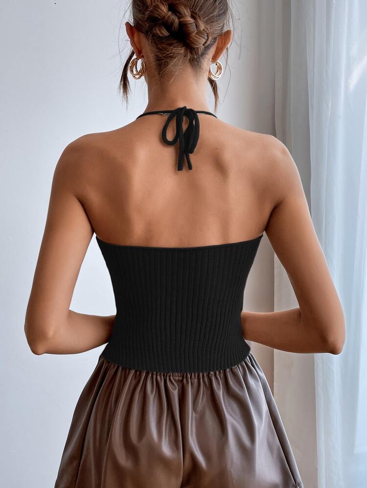 Tie Backless Halter Knit Top