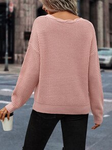 SHEIN LUNE Drop Shoulder Cable Knit Jumper - Baby Pink - View 2