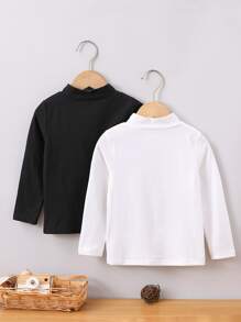 Toddler Boys 2pcs Mock Neck Letter Embroidery Tee - Black and White - View 2