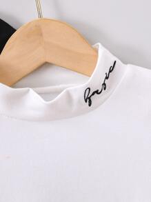 Toddler Boys 2pcs Mock Neck Letter Embroidery Tee - Black and White - View 3