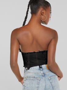 SHEIN BAE Zip Front Raw Hem Tube Top - Black - View 2