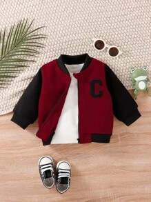 Baby Letter Embroidery Two Tone Bomber Jacket - Burgundy - View 3