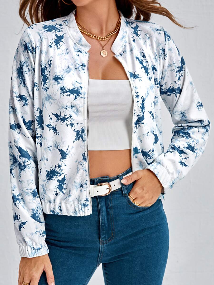 Tie Dye Slant Pocket Jacket - Blue and White - View 1