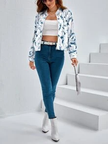 Tie Dye Slant Pocket Jacket - Blue and White - View 6