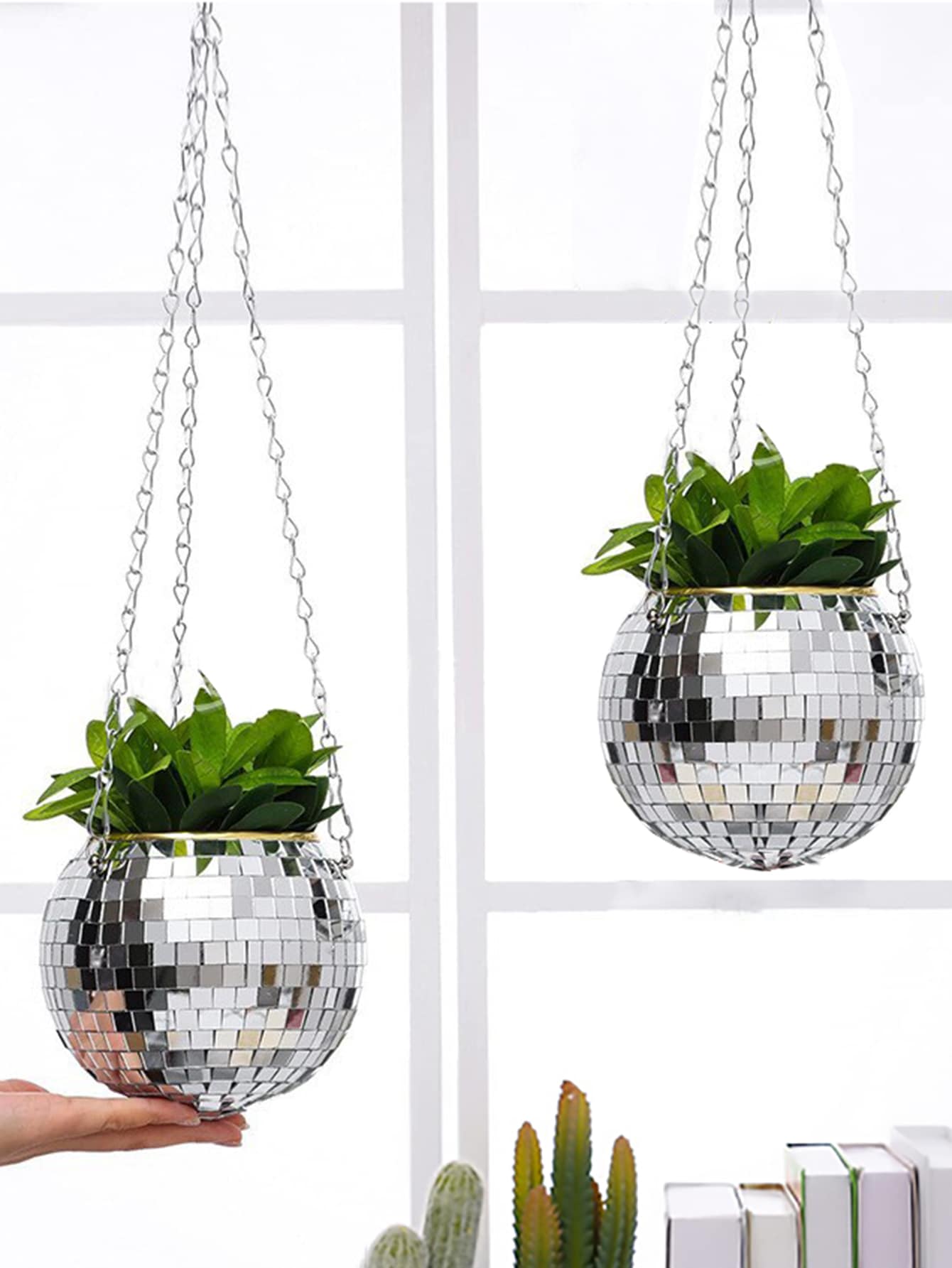 1pc Hanging Plant Container Without Plant - Silver - View 1
