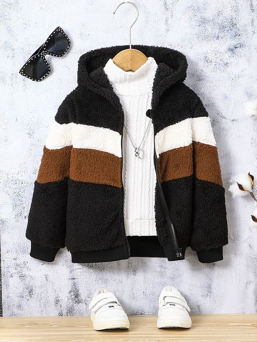 Toddler Boys Colourblock Hooded Teddy Jacket Without Tee - Multicolor - View 1