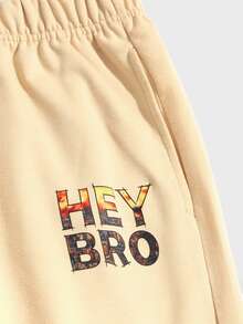 Manfinity Men Letter Graphic Slant Pockets Joggers - Khaki - View 4