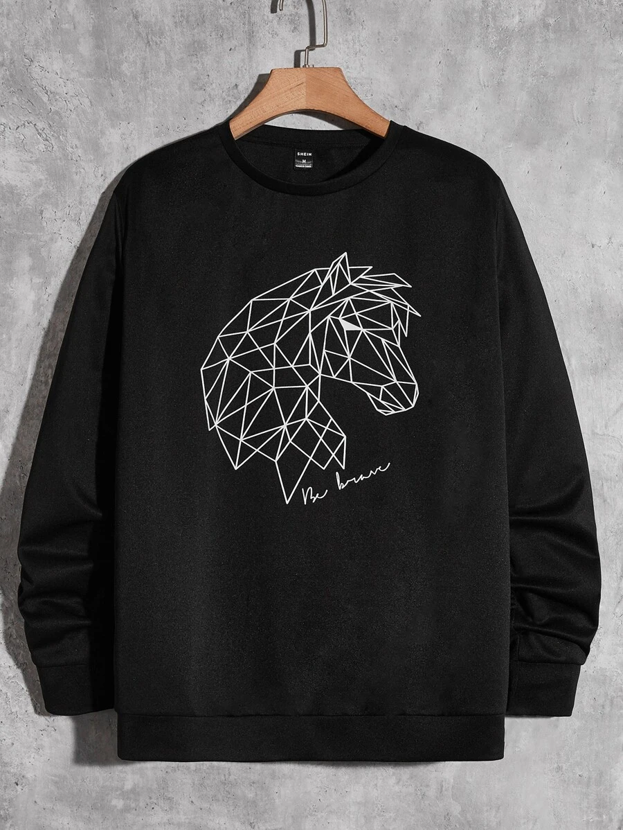 Manfinity RebelGame Men Geo & Letter Graphic Sweatshirt - Black - View 1