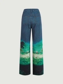 SHEIN MOD Figure Graphic Wide Leg Jeans - Multicolor - View 2