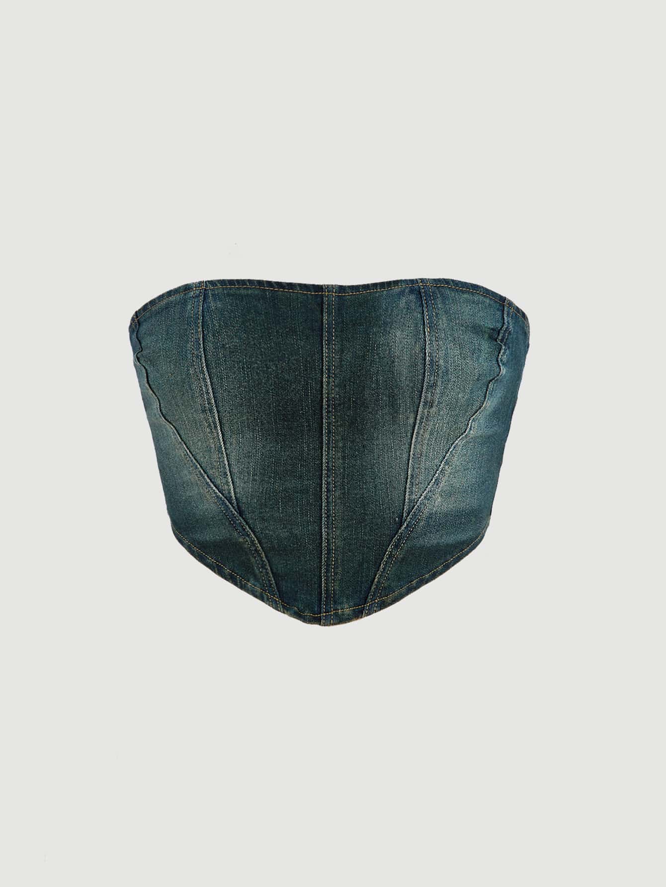 Hanky Hem Zip Back Tube Denim Top