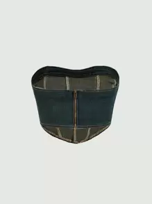 SHEIN MOD 手帕下擺後拉鏈抹胸牛仔上衣 - 深色水洗藍 - 查看 5