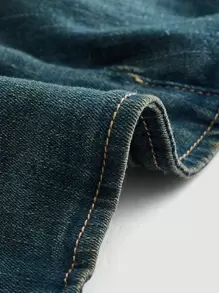 SHEIN MOD 手帕下擺後拉鏈抹胸牛仔上衣 - 深色水洗藍 - 查看 4