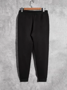 Manfinity VCAY Men Two Tone Letter Graphic Drawstring Hoodie & Sweatpants - Khaki - View 3