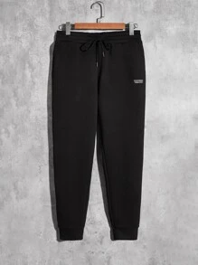 Manfinity VCAY Men Two Tone Letter Graphic Drawstring Hoodie & Sweatpants - Khaki - View 4