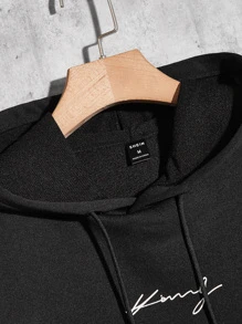 Manfinity VCAY Men Two Tone Letter Graphic Drawstring Hoodie & Sweatpants - Khaki - View 5