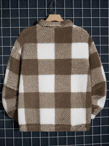 GENTILAND Men's Buffalo Plaid Print Oversized Teddy Jacket With Drop Shoulder (Tee Not Included) - Multicolor - View 3