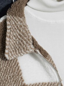 GENTILAND Men's Buffalo Plaid Print Oversized Teddy Jacket With Drop Shoulder (Tee Not Included) - Multicolor - View 2