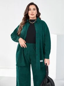 Mulvari Plus Letter Patched Drop Shoulder Shirt & Trousers - Dark Green - View 3