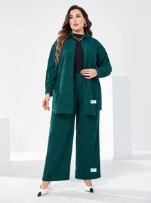 Mulvari Plus Letter Patched Drop Shoulder Shirt & Trousers - Dark Green - View 5