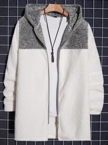 Manfinity VCAY Men Colourblock Hooded Teddy Coat Without Tee - White - View 5