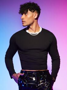 FeverCity Men Cotton Lace Up Backless Crop Tee - Black - View 4