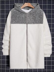 Manfinity VCAY Men Colourblock Hooded Teddy Coat Without Tee - White - View 7