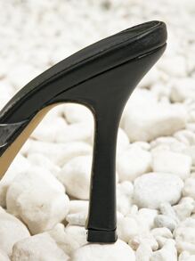 Clear Strap Heeled Thong Sandals - Black - View 2