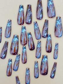 24pcs Long Coffin Colorblock Fake Nail & 1pc Nail File & 1sheet Tape - Multicolor - View 5