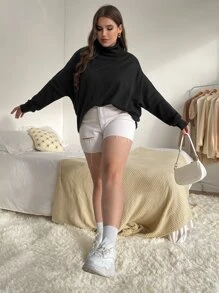 SHEIN EZwear Plus Turtle Neck Dolman Sleeve Jumper - Black - View 6