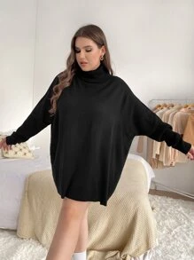SHEIN EZwear Plus Turtle Neck Dolman Sleeve Jumper - Black - View 3