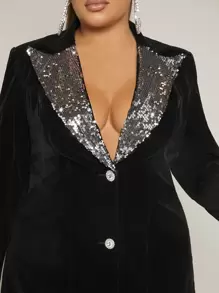 SHEIN SXY Plus Contrast Sequin Single Breasted Blazer Dress - Black - View 3