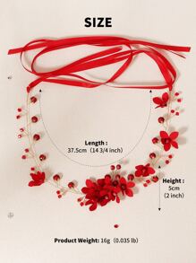 波西米亞風格假珍珠&花朵裝飾髮箍 - 紅色 - 查看 4