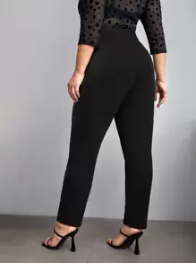 SHEIN Privé 大碼高腰前紐扣長褲 - 黑色 - 查看 5