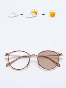 Color Changing Metal Frame Round Retro Fashion Glasses, Classic Style Decorative Outdoor Travel Beach Vacation Casual Wear Summer Fashion Glasses For Men And Women, Computer/Reading/Gaming/TV/Phone Glasses To Reduce Eye Fatigue, Fashion Clear Lens Eyeglasses Frame For Summer Beach Vacation, Outdoor, Travel - Brown - View 2