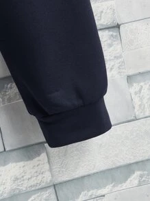 SHEIN Cậu bé Tween Đồ họa Khẩu hiệu Áo Hoodie & Quần thể thao - Màu xanh hải quân - Xem 3