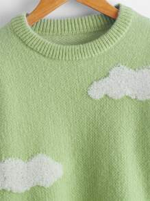 Girls Cloud Pattern Drop Shoulder Jumper - Green - View 3