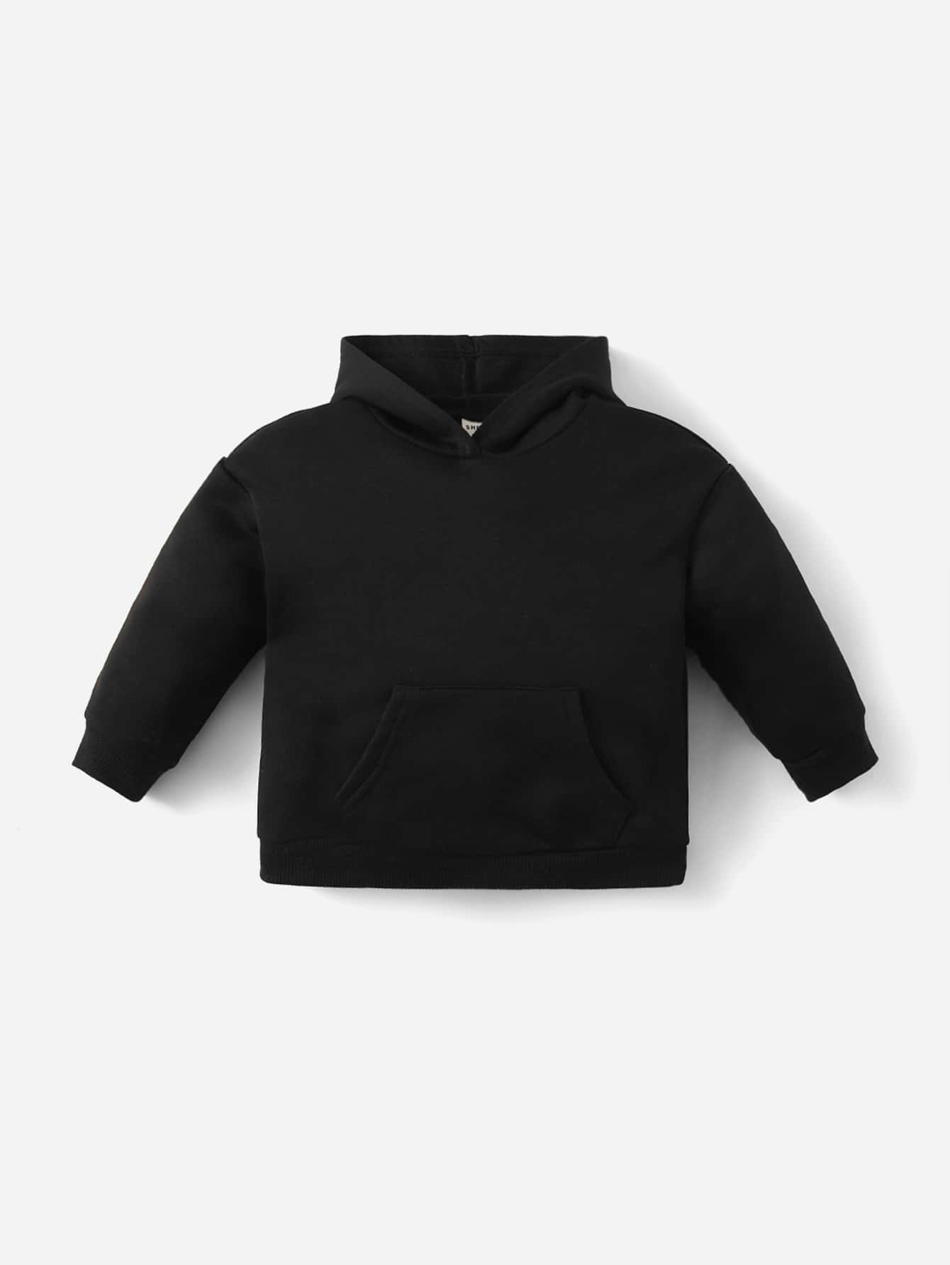 SHEIN Baby Girl Kangaroo Pocket Slogan Graphic Sweatshirt - Black - View 3