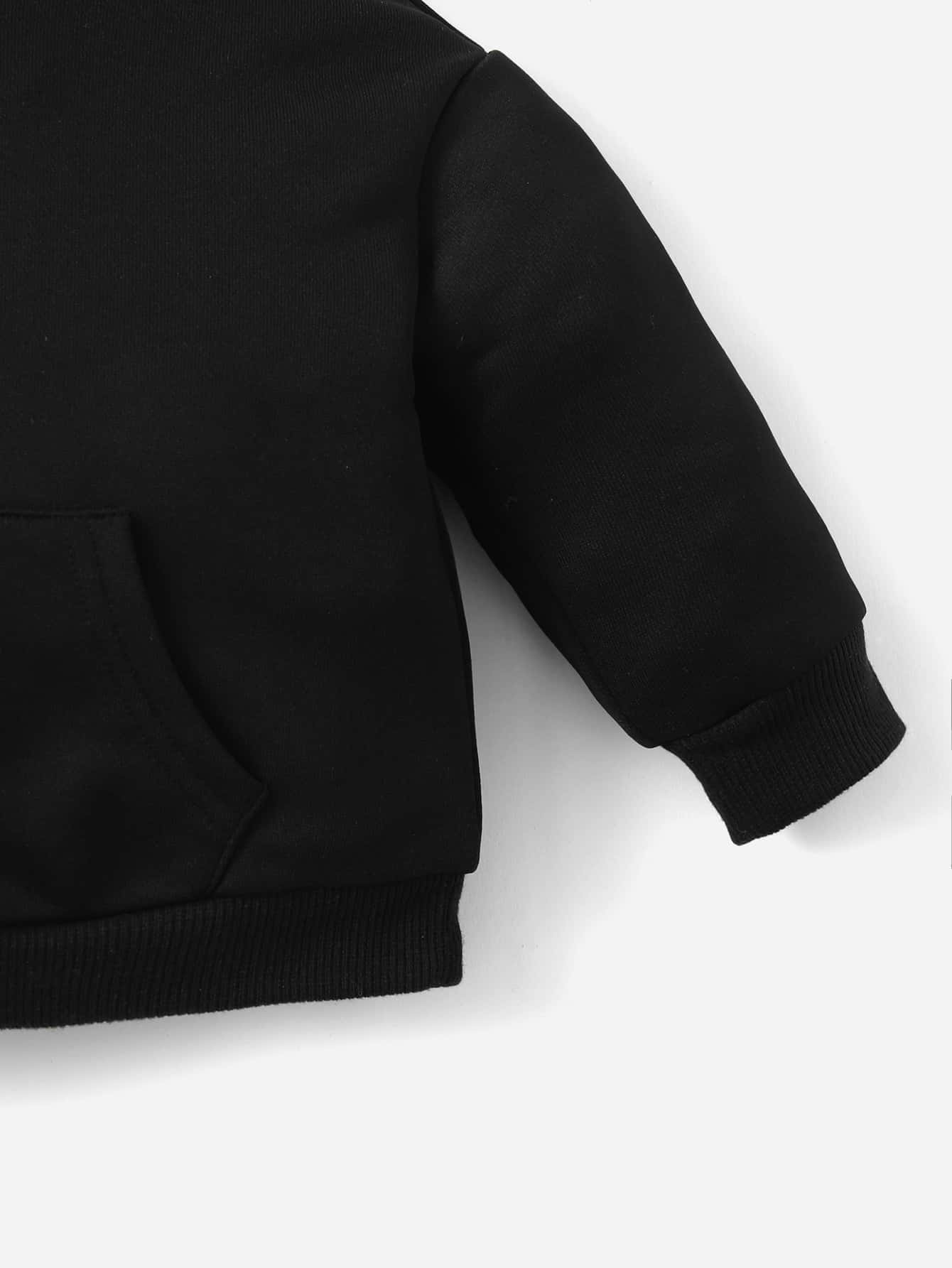 SHEIN Baby Girl Kangaroo Pocket Slogan Graphic Sweatshirt - Black - View 4