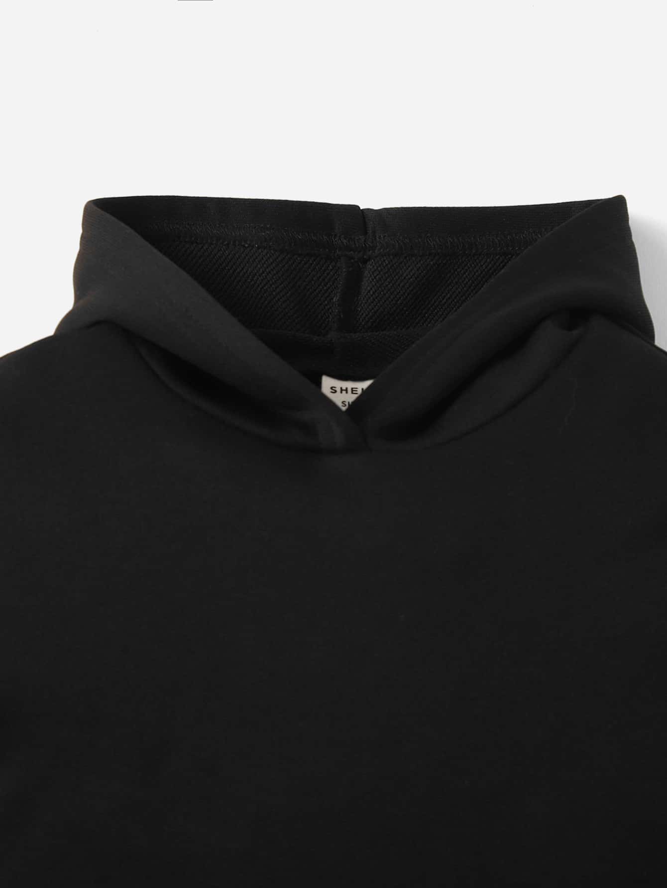 SHEIN Baby Girl Kangaroo Pocket Slogan Graphic Sweatshirt - Black - View 5