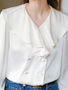 Solid Ruffle Trim Blouse - White - View 8