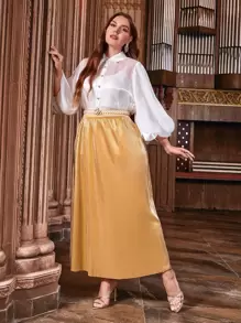 Modelyn 大碼燈籠袖緞面襯衫和裙子套裝 - 彩色 - 查看 1