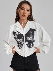 Distorted Dystopia Quần áo thể thao nữ Dây kéo Lễ Các Thánh Giải trí - trắng - Xem 1