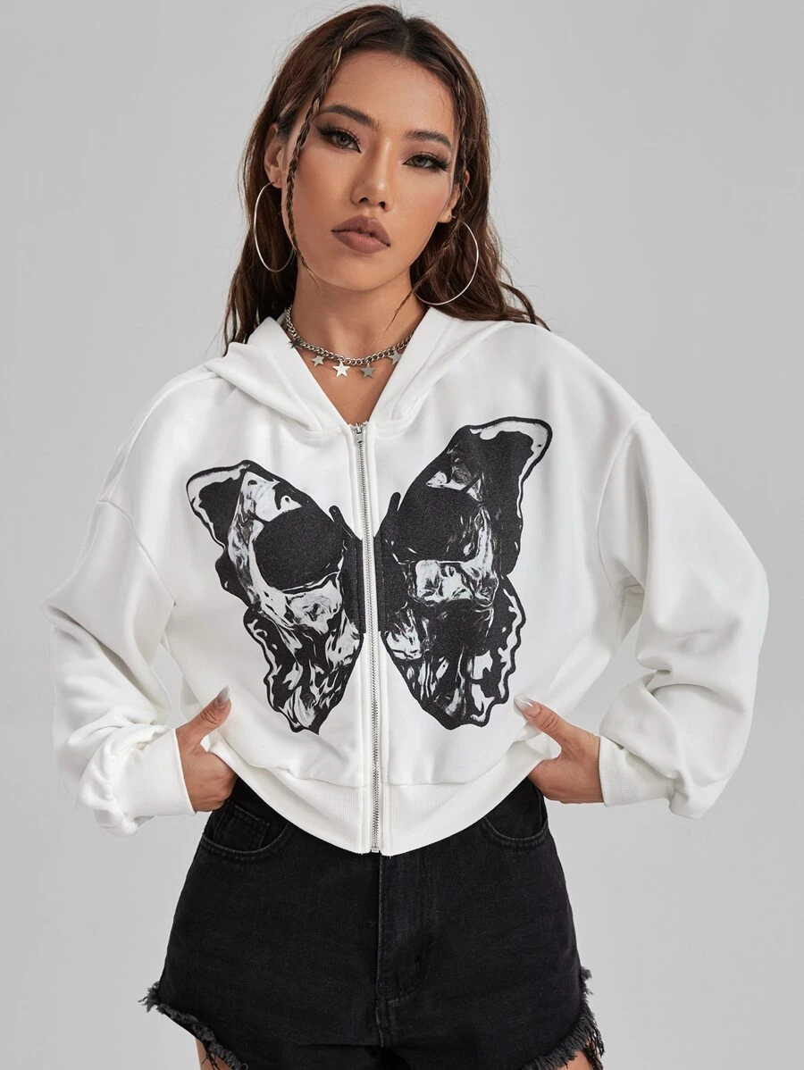 Distorted Dystopia Quần áo thể thao nữ Dây kéo Lễ Các Thánh Giải trí - trắng - Xem 1