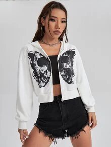 Distorted Dystopia Quần áo thể thao nữ Dây kéo Lễ Các Thánh Giải trí - trắng - Xem 3