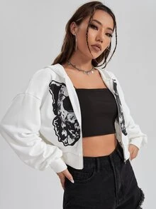 Distorted Dystopia Quần áo thể thao nữ Dây kéo Lễ Các Thánh Giải trí - trắng - Xem 5